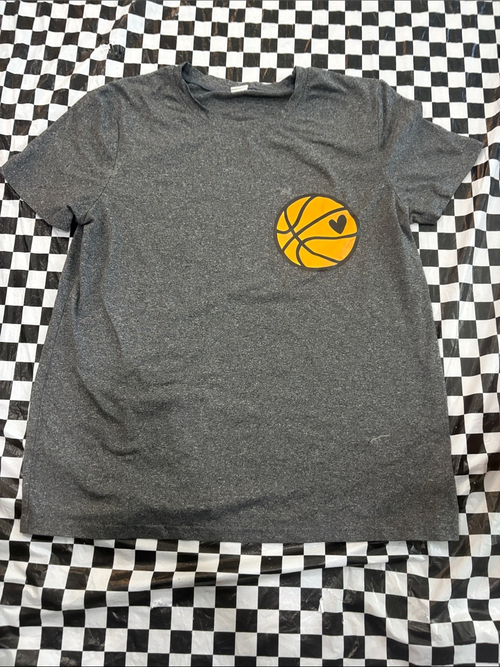 Kids Short-Sleeve Gray Tee with Yellow Basketball Heart Graphic